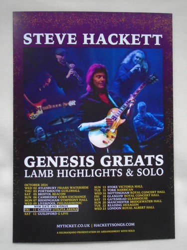 STEVE HACKETT Genesis Greats, Lamb Highlights & Solo UK Tour 2024 Promo flyer prezzo ebay