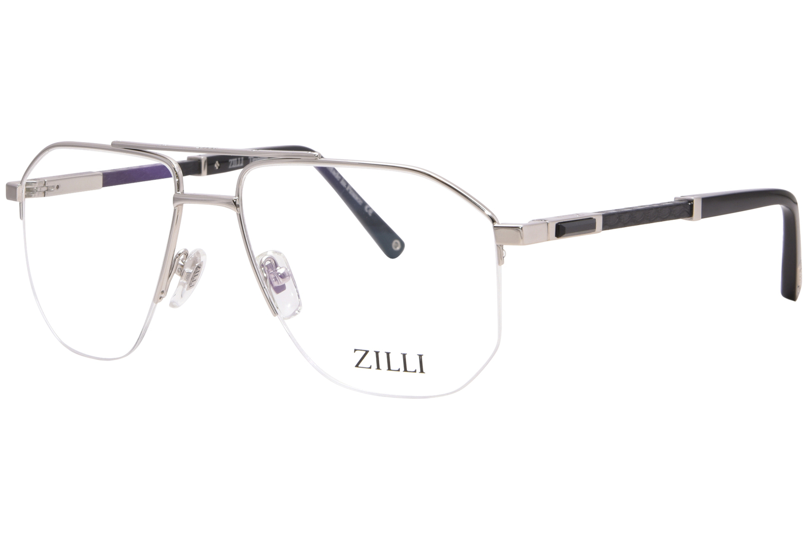Оправа для очков Zilli ZI60070 C02 Мужская блестящая серебристо-черная полуободковая 56 мм 49190₽