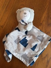 Baby Essentials - Plush Bear Lovey Blue  Gray Clouds Mountains Security Blanket