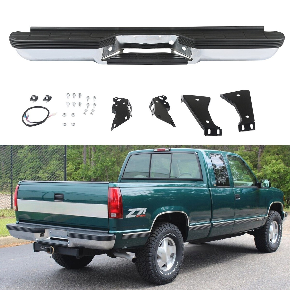 Complete Bumper Assembly Chrome Rear Bumper Assembly For 1988-2000 ...