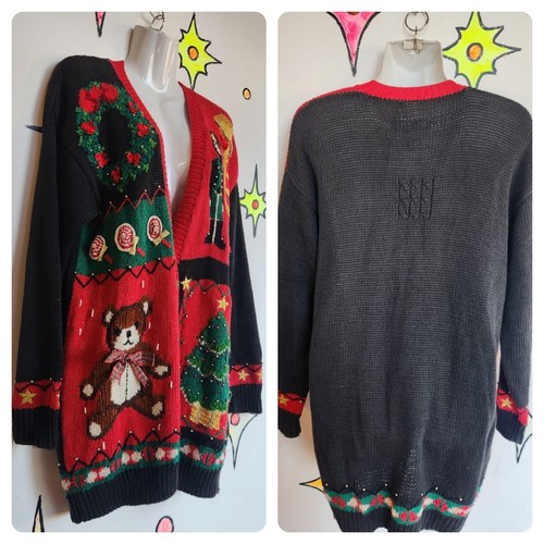 Vintage 90s | Patchwork Toys Tacky Ugly Embellished Christmas Sweater | Size M-L - Picture 2 of 3