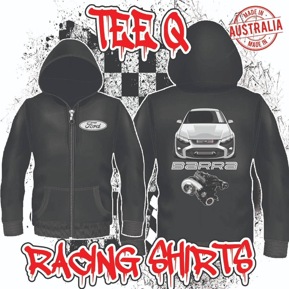 Ford Falcon FG F6 Barra Turbo XR6 XR8 ~ Black Unisex Zip Hoodie