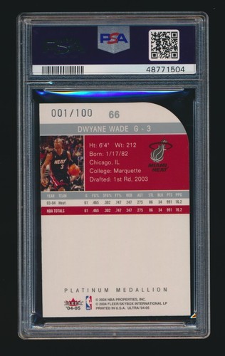 PSA 8 DWYANE WADE 2004-05 FLEER ULTRA PLATINUM MEDALLION DIE-CUT 001/100 *HEAT* - Picture 2 of 2