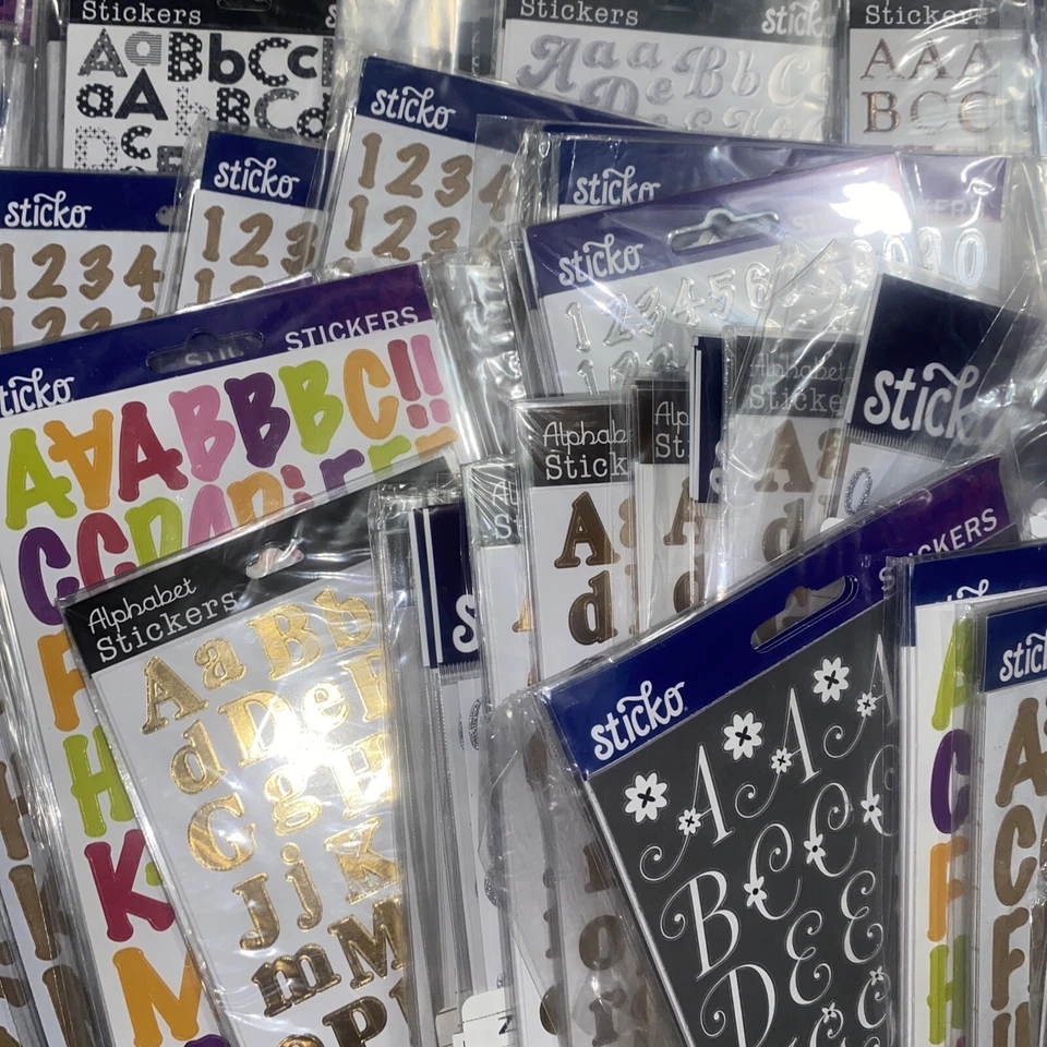 LOTE DE 10 HOJAS ALEATORIAS Sticko pegatinas álbumes de recortes manualidades letras A-Z número 0-9 Foto 3 de 4