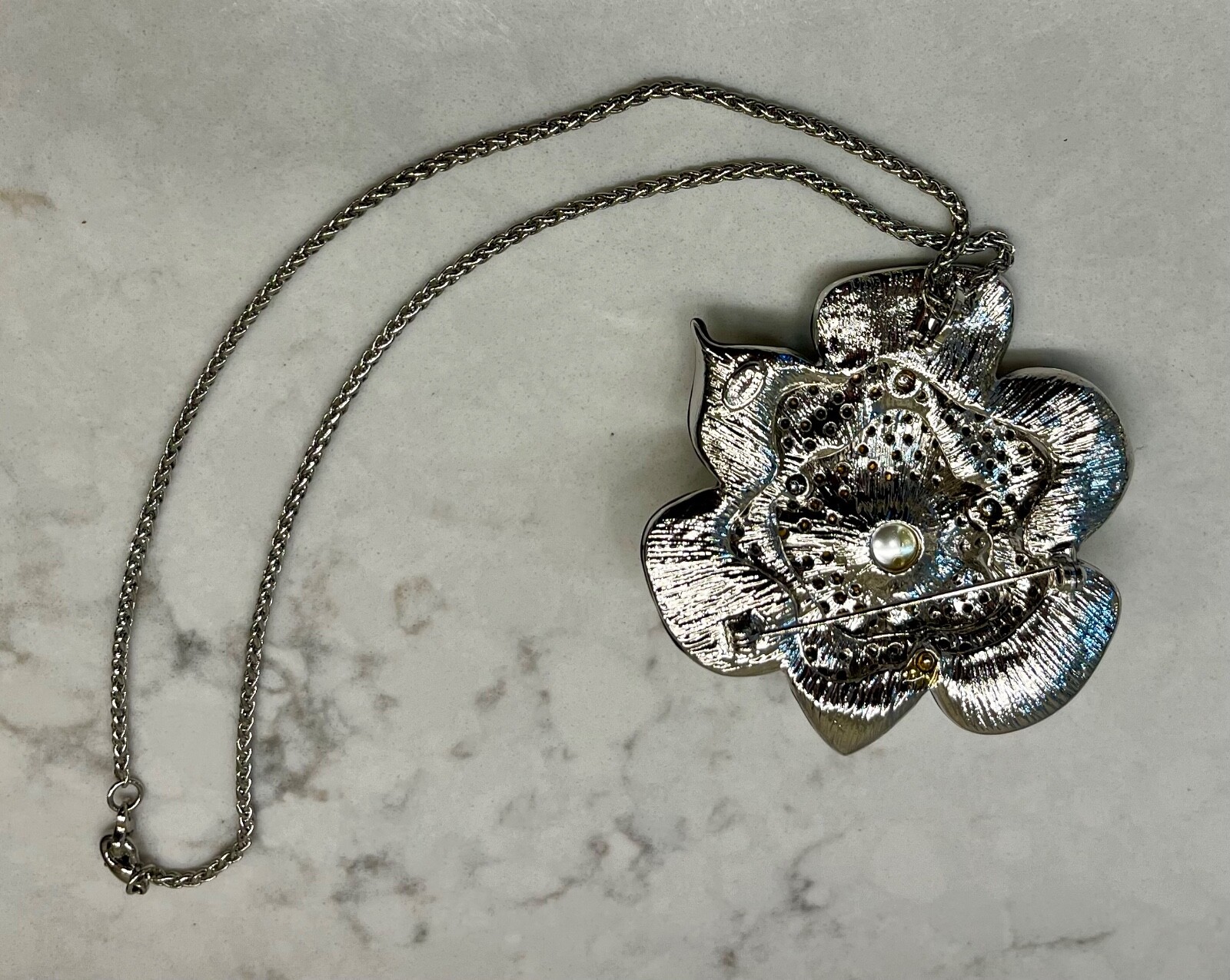 Signed Kenneth J Lane Large Rhinestone Pendant Ne… - image 2