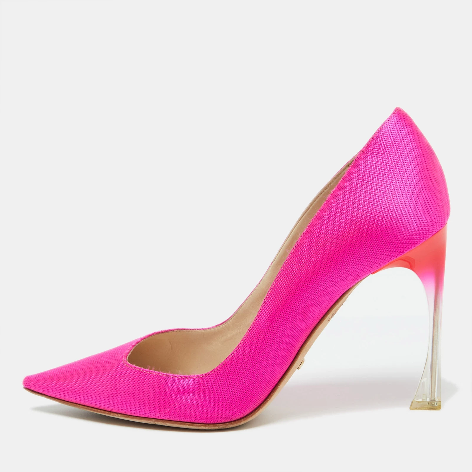 Escarpins Dior en toile rose fuchsia talon évasé bout pointu taille 39
