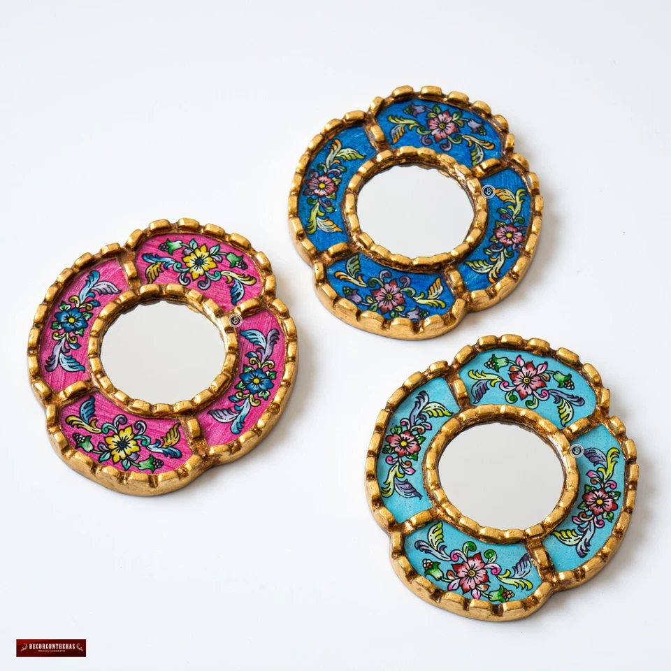 Small Decorative Wall Mirror set of 3 - Accent Vintage mirrors of 6in wall decor - Image 3 of 4