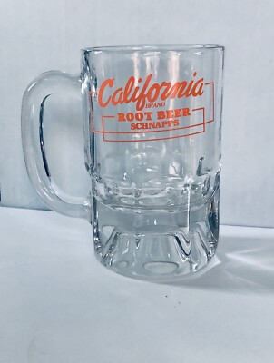 Vintage CALIFORNIA ROOT BEER SCHNAPPS Glass Mug Libbey 1960's Liquor Advertising