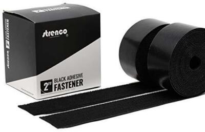 Strenco 2 Inch Adhesive Black Hook and Loop Tape - 5 Yards - Heavy Duty Strips -