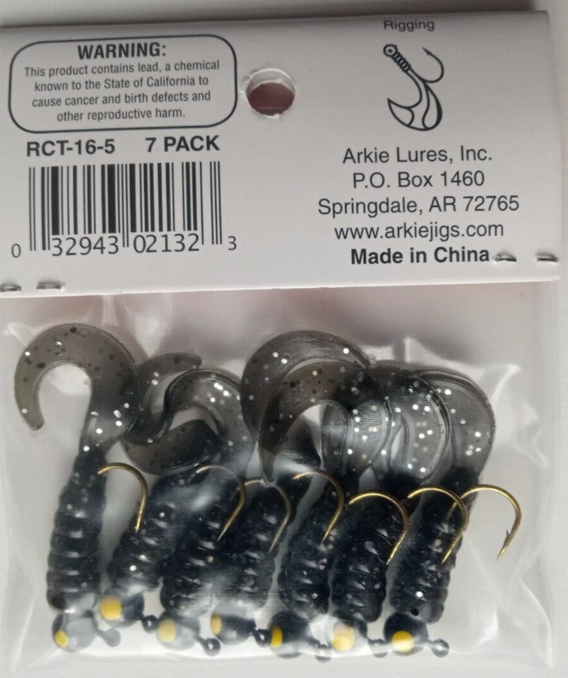 18 упаковок/126 штук Arkie Rigged Twirl Tails grub 1/16 унции мелкая рыба краппи черная - Изображение 3 из 3