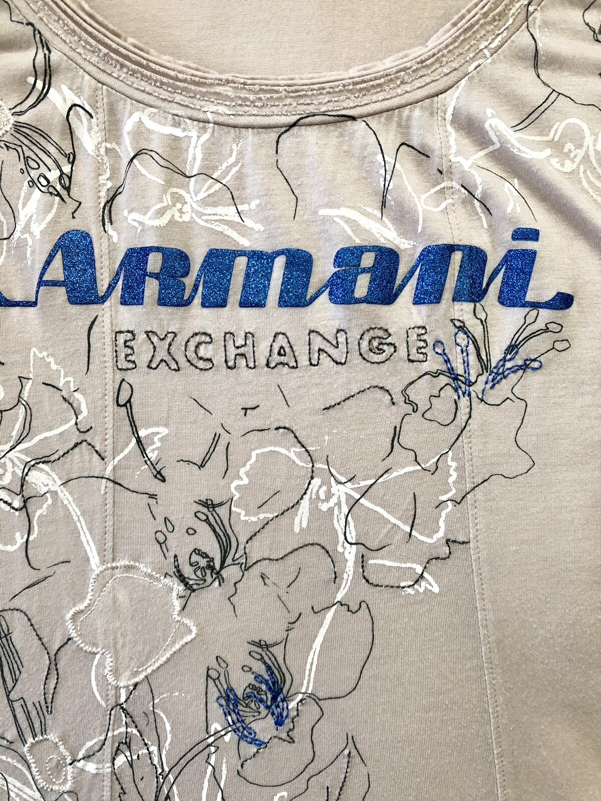 VINTAGE ARMANI EXCHANGE A/X BLUE LOGO WOMENS TOP STRE… Gem