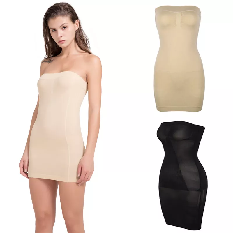 Women Strapless Tube Bodycon Dress Slimming Body Shaper Tummy