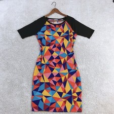 LulaRoe Black Yellow Orange Blue Geometric Short Sleeve Dress M Medium