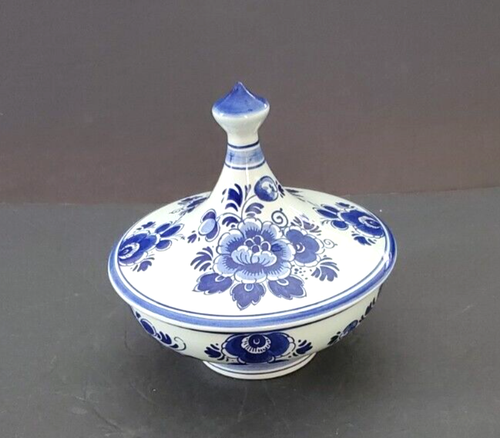 Plato de caramelo y tapa Delft de colección #963/azul y blanco/artesanal Holanda 6" de alto - Imagen 5 de 11