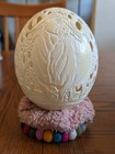 BEAUTIFUL Hand-Carved Ostrich Egg Relief African Safari Water Buffalo Detailed 