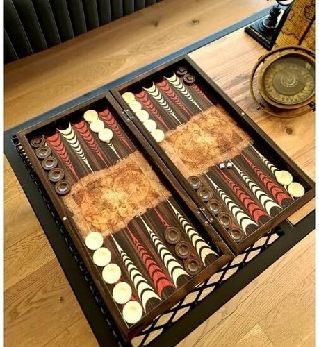 Luxury Backgammon Set for Adults Maps Theme Large Wooden Game Board 19" / 50cm - Picture 2 of 7