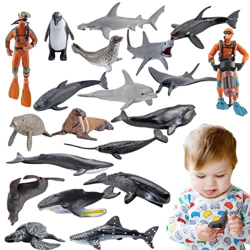 20pcs Small Ocean Animal Sharks Whales Arctic Animal Mini Sea Animal Figures Toy