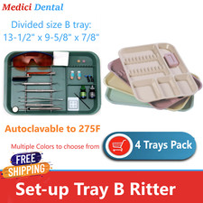 4 Trays/Pk - DENTAL SETUP TRAY DIVIDED SIZE B Ritter Trays, Autoclave to 250 F