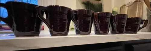 VTG 6 pc Marcrest Stoneware Daisy Dot 1 & 2 Finger Coffee Cups mugs drinking mnt