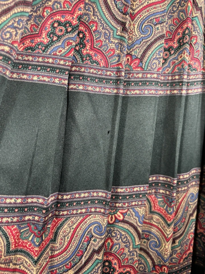 Saia Talbots Vintage Anos 90 Feminina Tamanho 6 Paisley 100% Seda Midi Multicolorida - Imagem 4 de 4