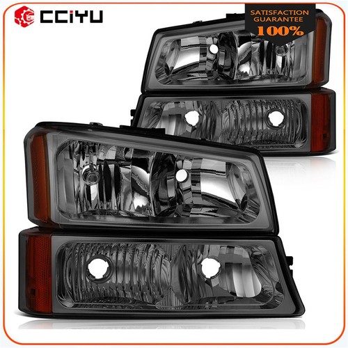 Headlights Assembly For 2003 2004 2005 2006 Chevy Silverado 1500 2500, 03-06 Avalanche (Non Body Cladding Models) Headlamp With Bumper Lights, Black Hoing Amber Side - Foto 10