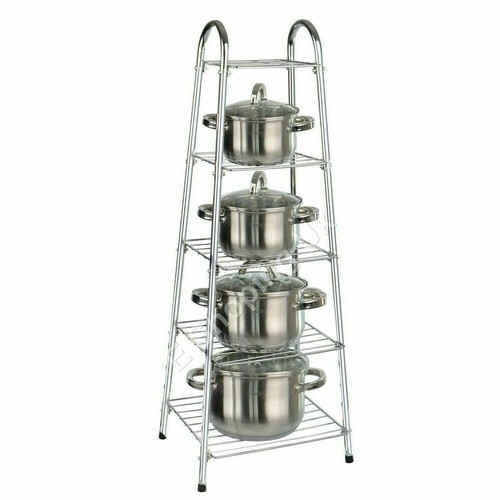 Chrome Pan Stand 5 Tier Kitchen Pot Saucepan Storage Organiser Unit