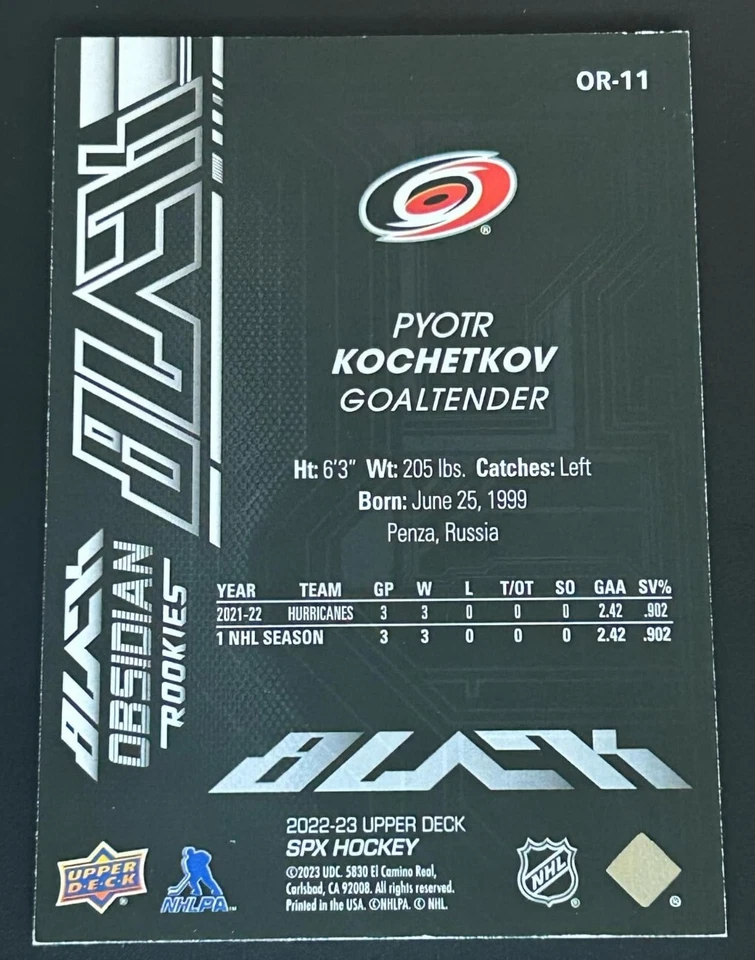 2022-23 UD SPX Pyotr Kochetkov Obsidian Black Rookies Card #OR-11. 421/499 - Image 2 of 3