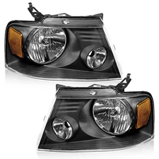 WEELMOTO Headlights For 2004-2008 Ford F150 06-08 Lincoln Mark LT Black Lamp L+R
