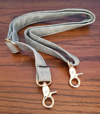 ADJUSTABLE LEATHER SHOULDER STRAP WITH GOLD TONE SWIVEL HOOKS  GRAY