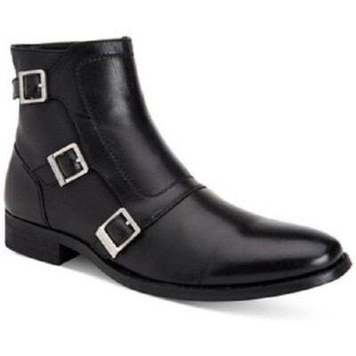 Handgefertigte Herren Dreifachschnalle Stiefeletten Leder, Männer Mönch Stiefel, Männer Stiefel