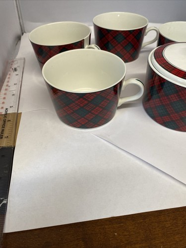 Sasaki Tartan design by Charles Roberts Japan 4 Cups / Sugar Bowl - Picture 2 of 4