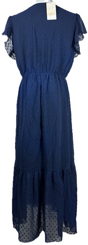 Women's Faux Wrap Swiss Dot Maternity Midi Dress with Belt/Ruffle Sleeve Size L - Picture 4 of 4