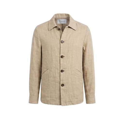 Malo, Malo Men Beige Jacket Linen Full Button Classic Long Sleeves Blazer Sz IT 50 L