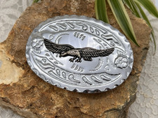 Vintage Southwestern Floral Silver Tone Soaring Eagle Large Oval Belt Buckle