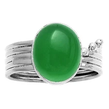 Natural Green Onyx 925 Sterling Silver Ring s.8.5 Jewelry R-1492