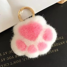 Cute Cat Paw Keychain Fluffy Faux Fur Plush Charm Bag Car Key Pendant