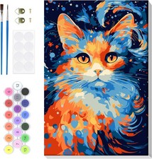 Bowetile Cat Paint by Numbers for Adults 7.8 x 12 inches, Coloful