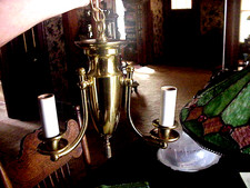 VITAGE SOLID BRASS THREE BULB CHANDELIER CEILING FIXTURE ENTRYWAY LIGHT OLD!