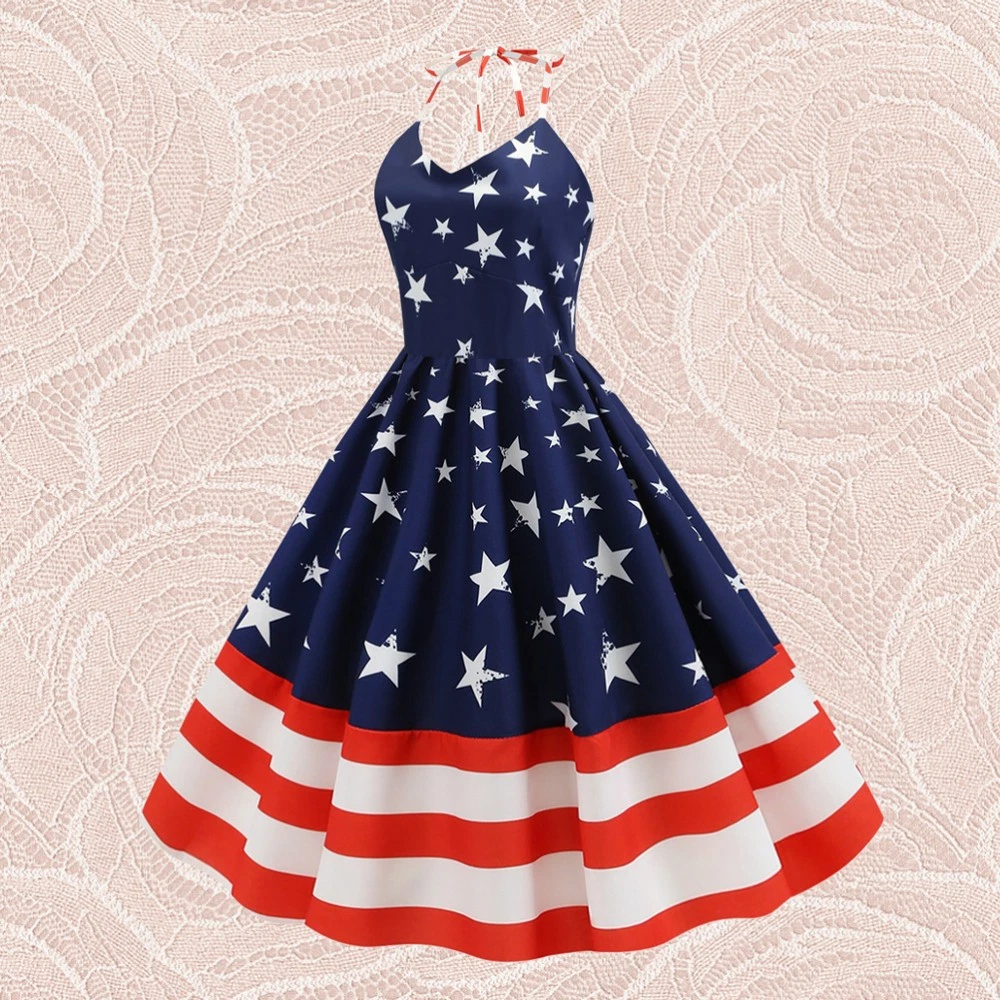 VETEMENTS Abito vintage Independence Day gonna stampata a righe stella moda donna vestito (