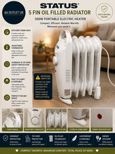 Status 5 Fin Oil Filled Radiator 500W Portable Electric Heater Adjustable White
