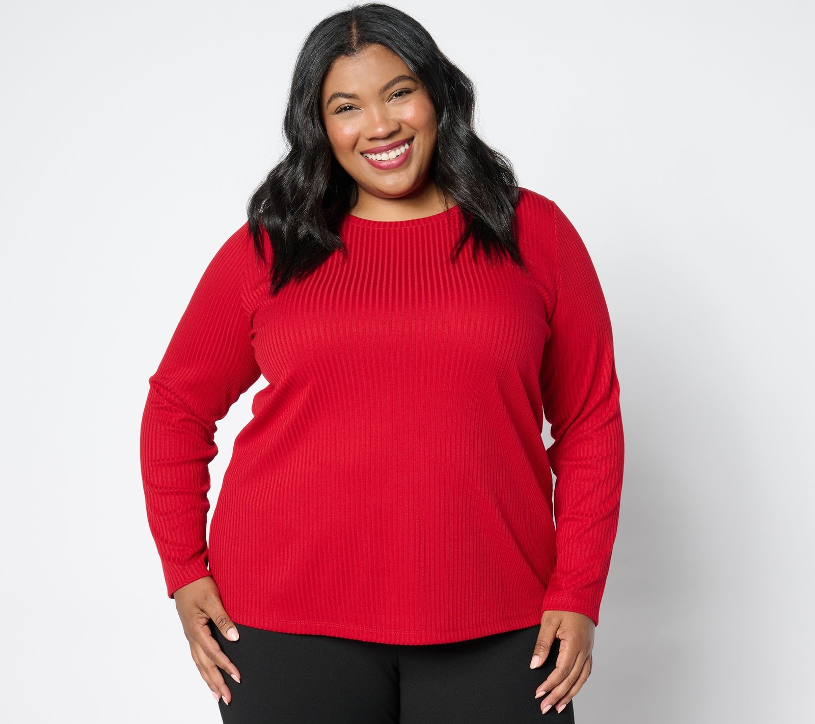 Dennis Basso Women's Top Sz M Rib Knit Scoop Neck Tunic Side Slits Red A660904