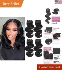 Natural Black Body Wave Bundles - 100 Virgin Hair, 14 Inch Luxurious Extensions