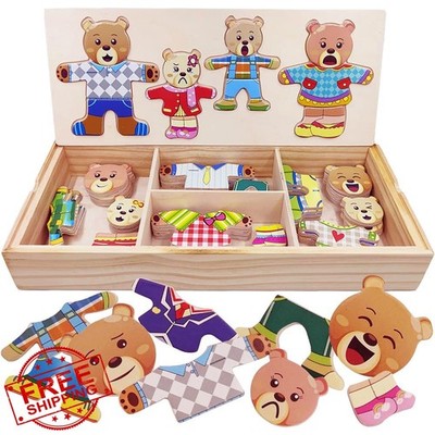 LilyBeauty Wooden Bear Family Dress-up Puzzle Box, 72pcs