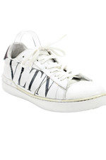 Valentino Garavani Mens Leather Lace Up Low Top Sneakers White Black Size 10