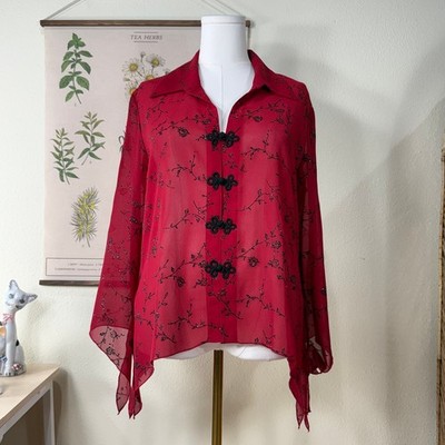 Floral Glitter Asymmetric Flare Sleeve Top Vampire Whimsigoth Romantic Goth L
