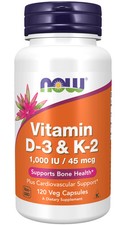 NOW Supplements - Vitamin D-3  K-2 1,000 IU / 45 mcg 120 Veg Capsules