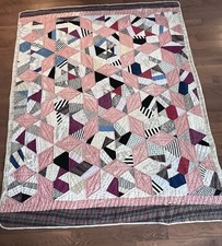 Vintage Handmade Five-Point Star Patchwork Quilt Feed sack- 73x59