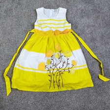 Girls 6X Yellow White Dress Floral Embroidered Bow Easter Spring Party
