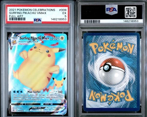 2021 POKEMON CELEBRATIONS #009 FULL ART/SURFING PIKACHU VMAX PSA 5