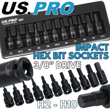 US PRO IMPACT HEX BIT Sockets Set 3/8" Drive Impact H2 To H10 Allen Key S2 Steel